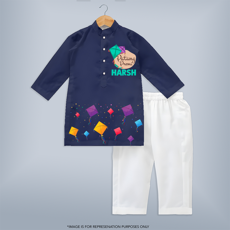 Patang Premi - Customised Kids Kurta  - NAVY BLUE - 3 - 6 Months Old (Chest 24", Kurta Length 14'', Waist 19", Pant Length 14")