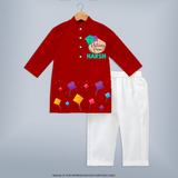Patang Premi | Customized Kurta with Name - RED - 3 - 6 Months Old (Chest 24", Kurta Length 14'', Waist 19", Pant Length 14")