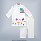 Patang Premi - Customised Kids Kurta  - WHITE - 3 - 6 Months Old (Chest 24", Kurta Length 14'', Waist 19", Pant Length 14")