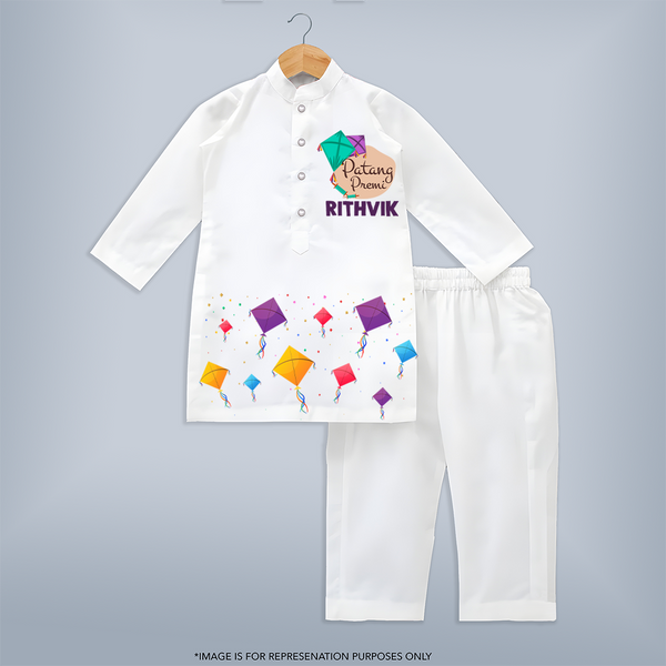 Patang Premi | Customized Kurta with Name - WHITE - 3 - 6 Months Old (Chest 24", Kurta Length 14'', Waist 19", Pant Length 14")