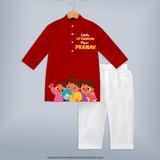 Little Uttarayan Flyer - Adorable Customised Kids Kurta - RED - 3 - 6 Months Old (Chest 24", Kurta Length 14'', Waist 19", Pant Length 14")