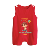 My First Uttarayan - First Flight To The Sky Customized Romper Suit for Kids with Name - RED - 0 - 5 Months Old (Chest 18")