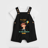 My First Uttarayan - First Flight To The Sky Customized Dungaree Set for Kids with Name - BLACK - 0 - 5 Months Old (Chest 18")