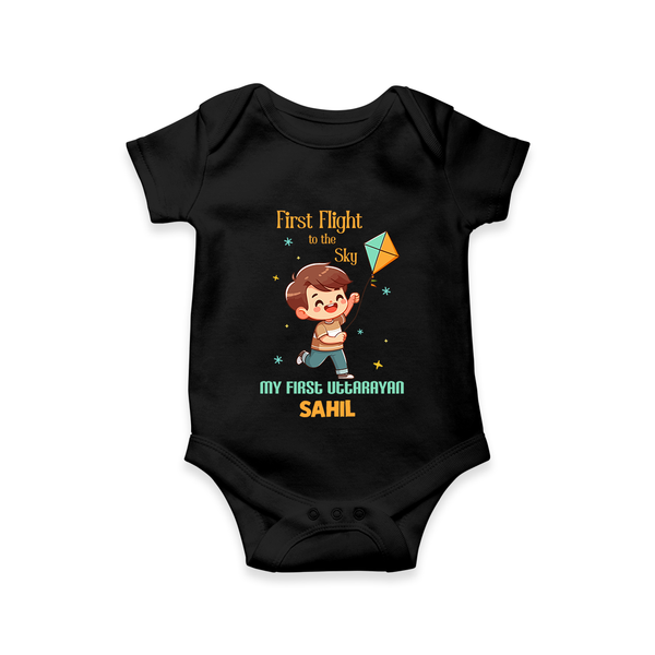 First Flight to the sky | Customized Romper with Name - BLACK - New Born (Chest 14")
