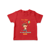 My First Uttarayan - First Flight To The Sky Customized T-shirt for Babies with Name - RED - 0-5 Months Old (Chest 17")