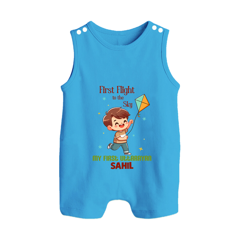 My First Uttarayan - First Flight To The Sky Customized Romper Suit for Kids with Name - ROYAL BLUE - 0 - 5 Months Old (Chest 18")