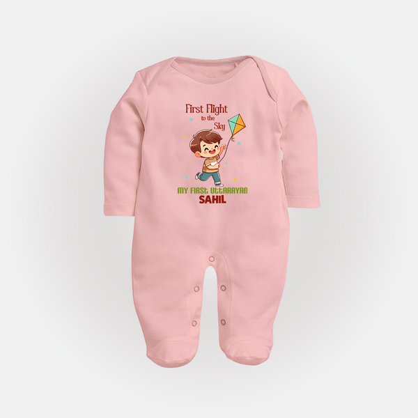 First Flight to the sky | Customized FullBody Suit with Name - BABY PINK - New Born (Chest 7.5")