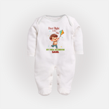 My First Uttarayan - First Flight To The Sky Customized Sleep Suit for Kids with Name - WHITE - New Born (Chest 7.5")