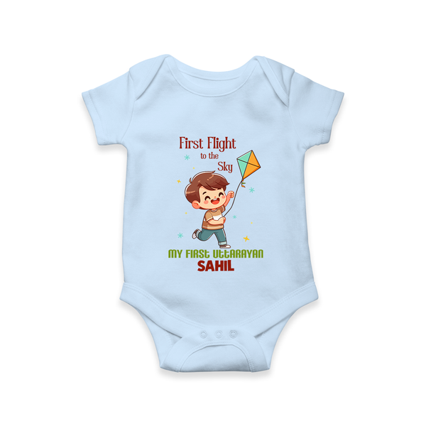 First Flight to the sky | Customized Romper with Name - BABY BLUE - New Born (Chest 14")