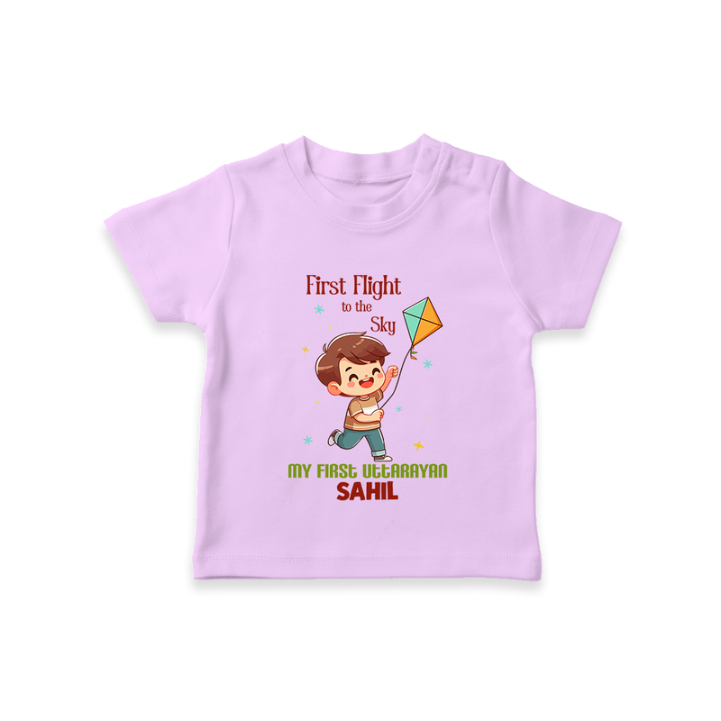 My First Uttarayan - First Flight To The Sky Customized T-shirt for Babies with Name - LILAC - 0-5 Months Old (Chest 17")