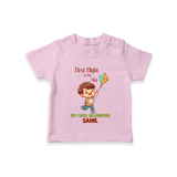 My First Uttarayan - First Flight To The Sky Customized T-shirt for Babies with Name - PINK - 0-5 Months Old (Chest 17")