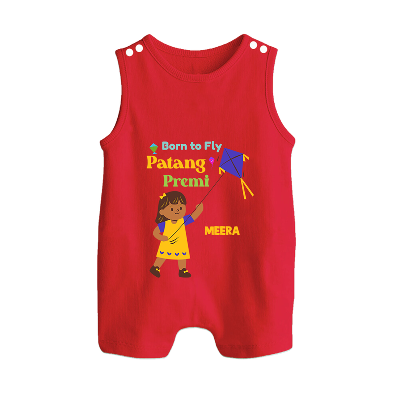 Born to fly Patang Premi - Cute Customised Romper For Babies - RED - 0 - 5 Months Old (Chest 18")