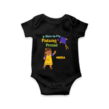 Born to fly Patang Premi - Cute Customised Onesie For Girls - BLACK - 0 - 3 Months Old (Chest 16")