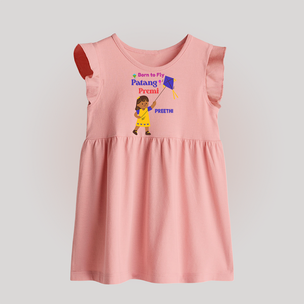 Born to fly Patang Premi - Cute Customised Frock For Girls - BABY PINK - 0 - 3 Months Old (Chest 17")