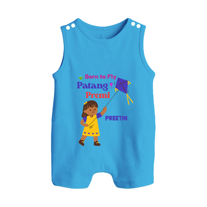 Born to fly Patang Premi - Cute Customised Romper For Babies - ROYAL BLUE - 0 - 5 Months Old (Chest 18")