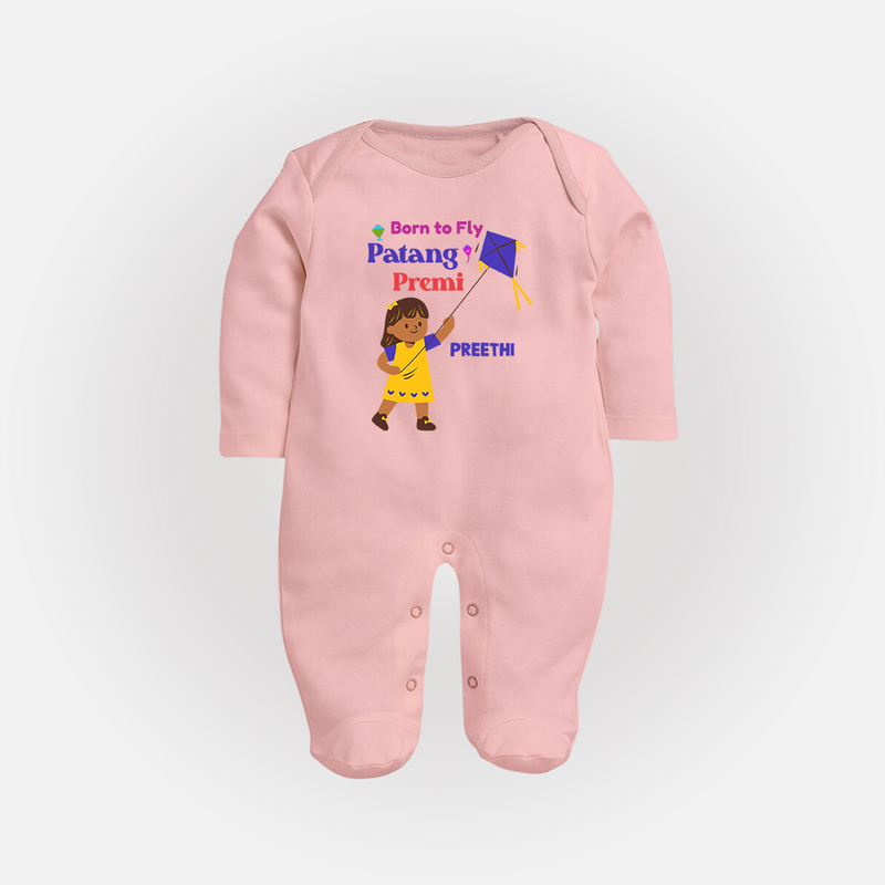 Born to fly Patang Premi - Cute Customised Full Body Suit For Babies - BABY PINK - New Born (Chest 7.5")