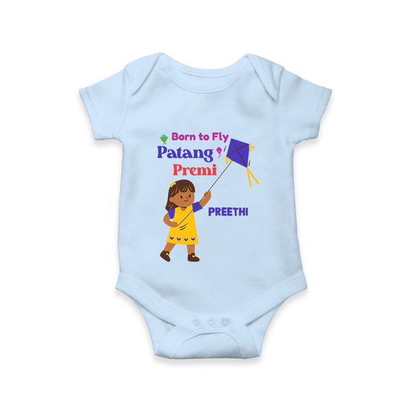 Born to fly Patang Premi - Cute Customised Onesie For Girls - BABY BLUE - 0 - 3 Months Old (Chest 16")