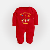 Little Uttarayan Flyer - Customised Full Body Suit - RED - New Born (Chest 7.5")