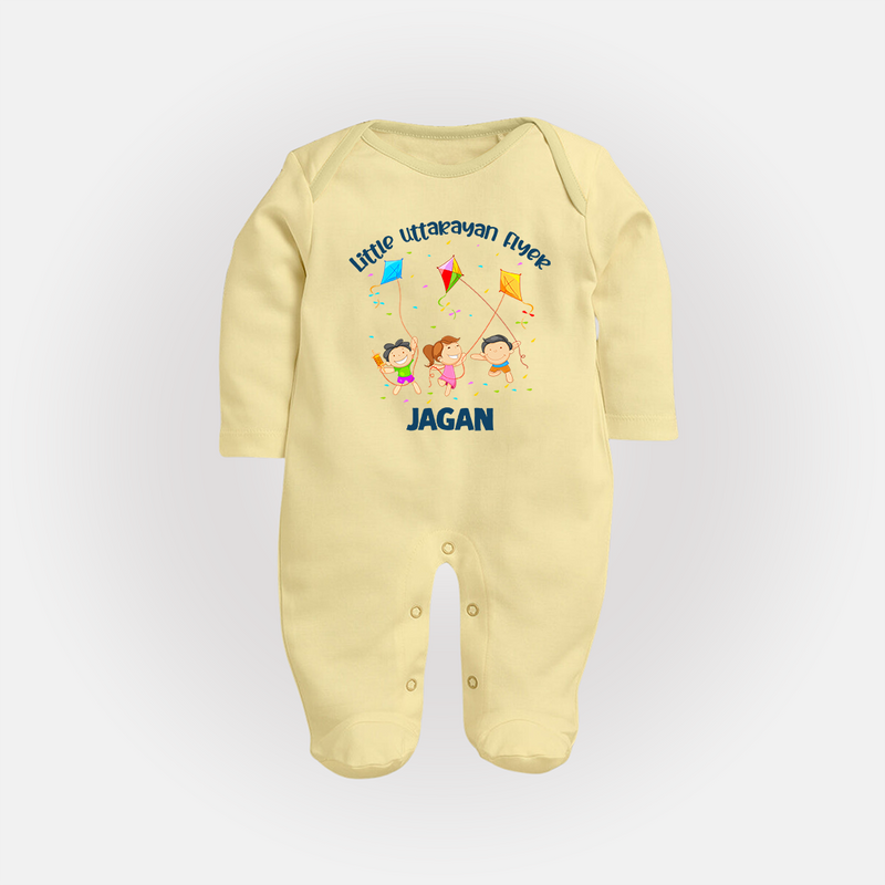 Little Uttarayan Flyer - Customised Full Body Suit - PASTEL YELLOW - New Born (Chest 7.5")