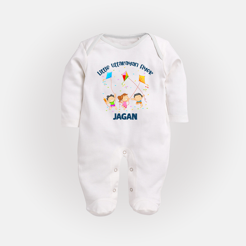 Little Uttarayan Flyer - Customised Full Body Suit - WHITE - New Born (Chest 7.5")