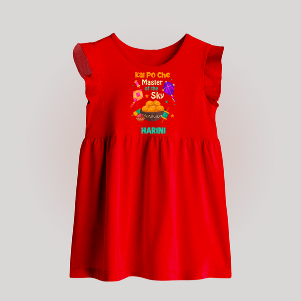 Kai Po Che - Master Of The Sky - Cute Customised Frock - RED - 0 - 3 Months Old (Chest 17")