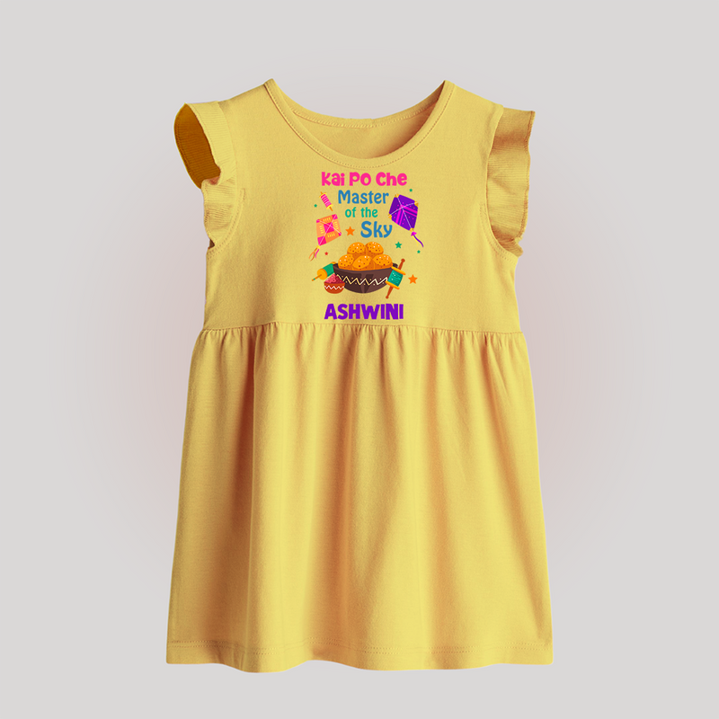 Kai Po Che - Master Of The Sky - Cute Customised Frock - YELLOW - 0 - 3 Months Old (Chest 17")