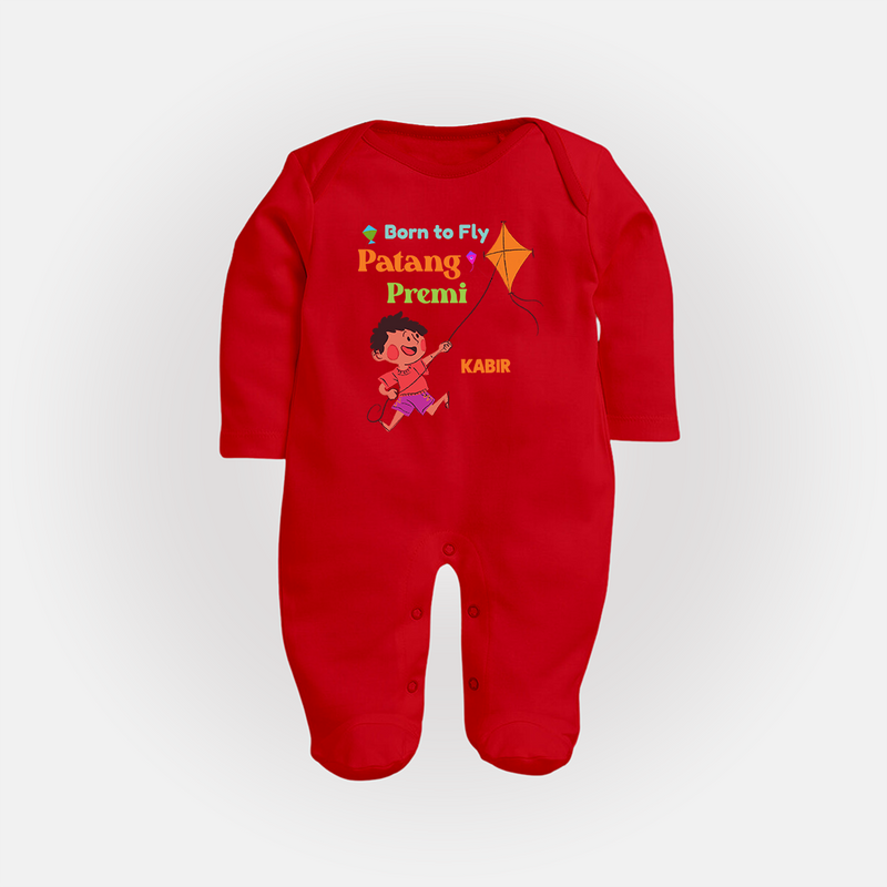 Born to fly Patang Premi - Cute Customised Full Body Suit For Kids - RED - New Born (Chest 7.5")