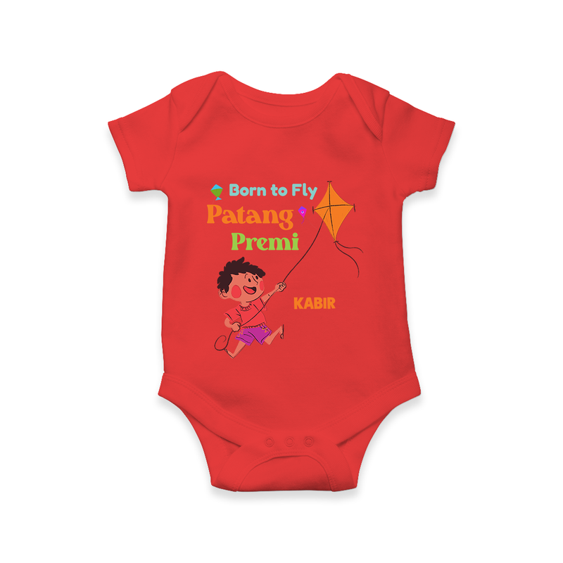 Born to fly Patang Premi - Cute Customised Onesie For Boys - RED - 0 - 3 Months Old (Chest 16")