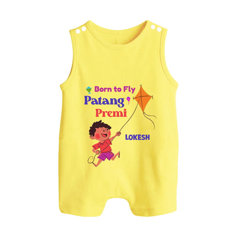 Born to fly Patang Premi - Cute Customised Romper For Kids - PASTEL YELLOW - 0 - 5 Months Old (Chest 18")