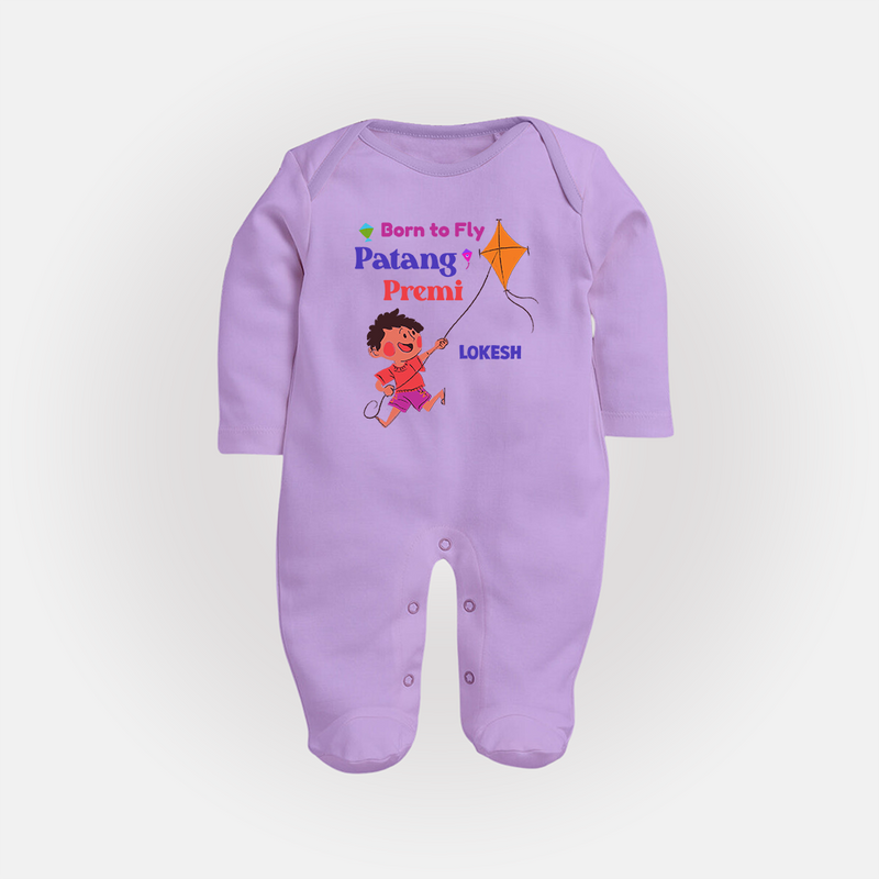 Born to fly Patang Premi - Cute Customised Full Body Suit For Kids - LILAC - New Born (Chest 7.5")