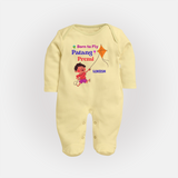 Born to fly Patang Premi - Cute Customised Full Body Suit For Kids - PASTEL YELLOW - New Born (Chest 7.5")