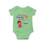 Born to fly Patang Premi - Cute Customised Onesie For Boys - GREEN - 0 - 3 Months Old (Chest 16")