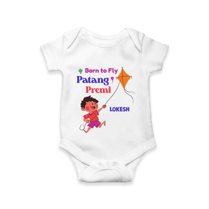 Born to fly Patang Premi - Cute Customised Onesie For Boys - WHITE - 0 - 3 Months Old (Chest 16")