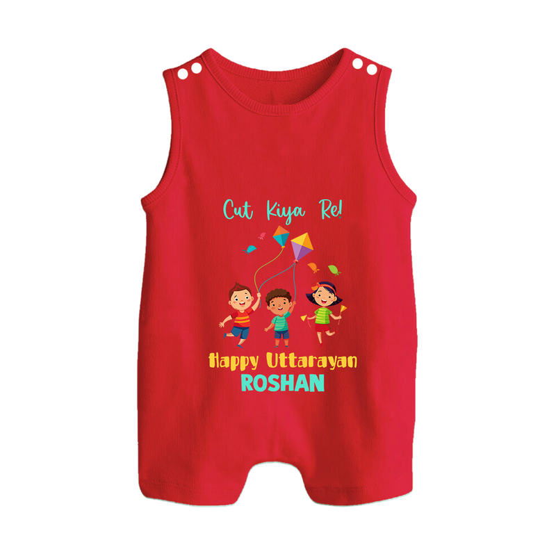 Cut Kiya Re - Happy Uttarayan - Cute Customised Romper  - RED - 0 - 5 Months Old (Chest 18")