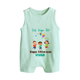 Cut Kiya Re - Happy Uttarayan - Cute Customised Romper  - MINT GREEN - 0 - 5 Months Old (Chest 18")