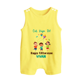 Cut Kiya Re - Happy Uttarayan - Cute Customised Romper  - PASTEL YELLOW - 0 - 5 Months Old (Chest 18")