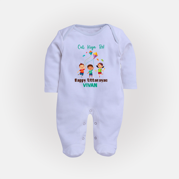 Cut Kiya Re - Happy Uttarayan - Cute Customised Full Body Suit  - BABY BLUE - New Born (Chest 7.5")