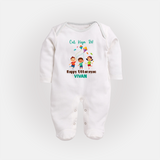 Cut Kiya Re - Happy Uttarayan - Cute Customised Full Body Suit  - WHITE - New Born (Chest 7.5")