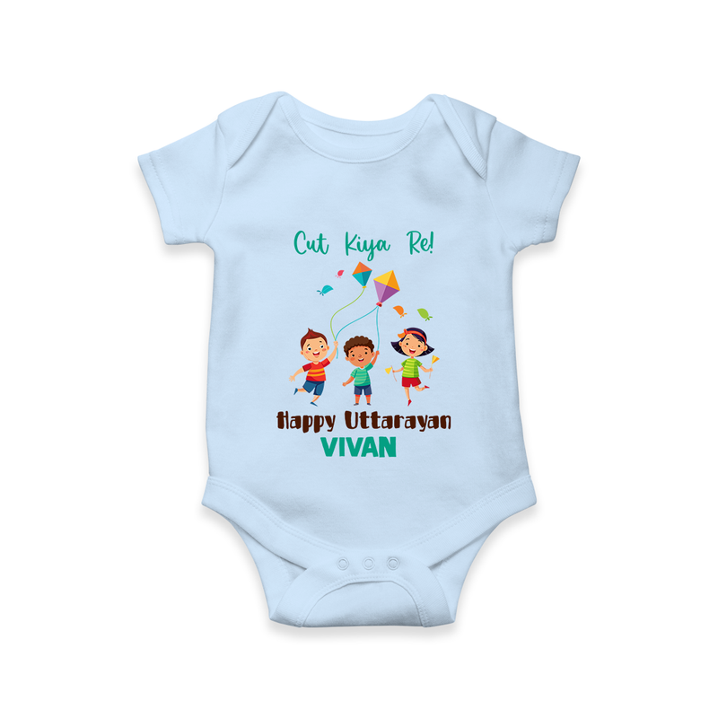 Cut Kiya Re - Happy Uttarayan - Cute Customised Onesie  - BABY BLUE - 0 - 3 Months Old (Chest 16")