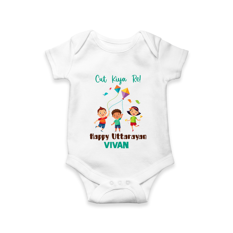 Cut Kiya Re - Happy Uttarayan - Cute Customised Onesie  - WHITE - 0 - 3 Months Old (Chest 16")