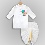 Patang Premi - Cute Customised Kurta & Drapped Dhoti Set - WHITE - 0 - 6 Month Old (Chest 24", Kurta Length 14" , Waist 19", Dhoti Length 14")