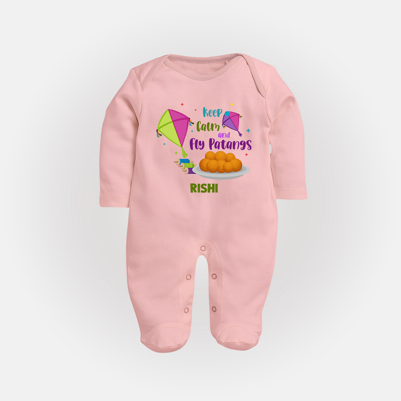 Keep Calm and Fly Patangs - Customised Full Body Suit  - BABY PINK - New Born (Chest 7.5")