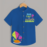 Keep Calm and Fly Patangs - Adorable Customised Kids Shirt  - COBALT BLUE - 0 - 6 Months Old (Chest 23")