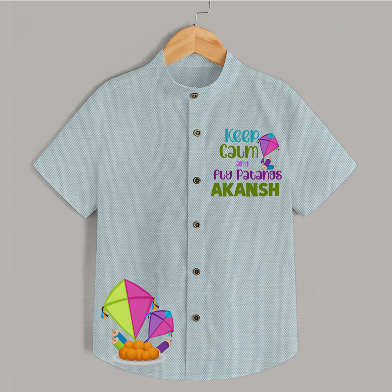 Keep Calm and Fly Patangs - Adorable Customised Kids Shirt  - ARCTIC BLUE - 0 - 6 Months Old (Chest 23")