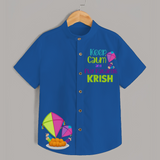 Keep Calm and Fly Patangs - Customised Kids Shirt  - COBALT BLUE - 0 - 6 Months Old (Chest 23")