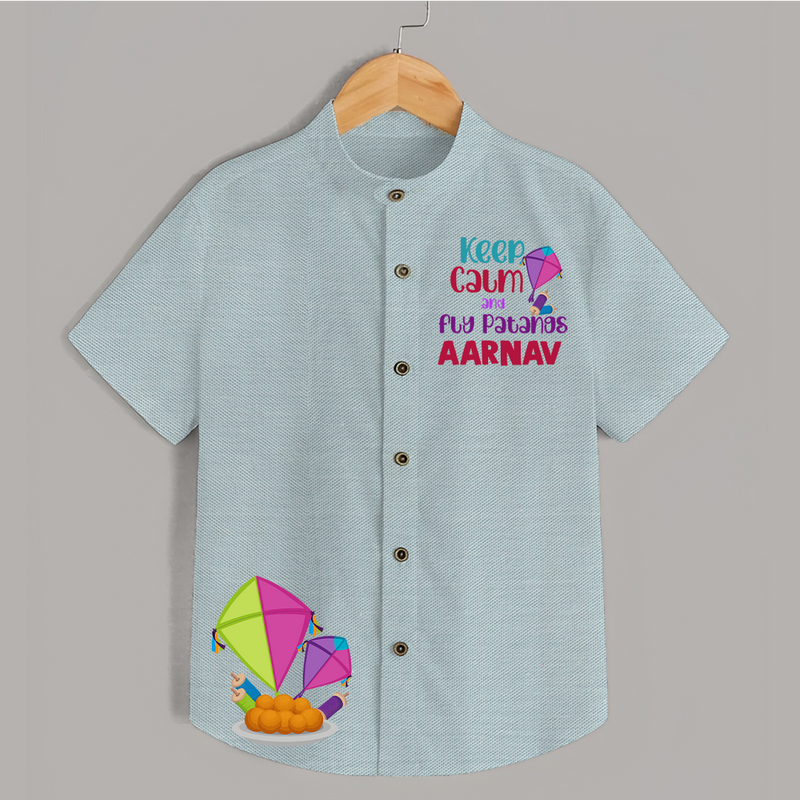 Keep Calm and Fly Patangs - Customised Kids Shirt  - ARCTIC BLUE - 0 - 6 Months Old (Chest 23")