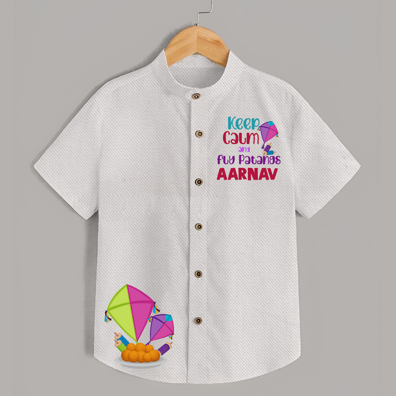 Keep Calm and Fly Patangs - Customised Kids Shirt  - WHITE - 0 - 6 Months Old (Chest 23")