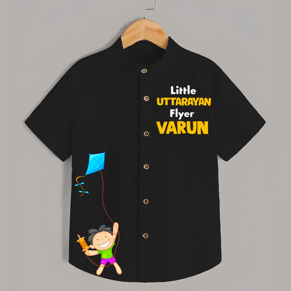 Little Uttarayan Flyer - Adorable Customised Kids Shirt - BLACK - 0 - 6 Months Old (Chest 23")