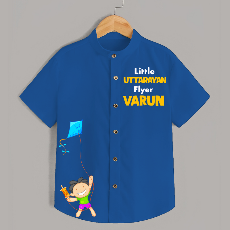 Little Uttarayan Flyer - Adorable Customised Kids Shirt - COBALT BLUE - 0 - 6 Months Old (Chest 23")