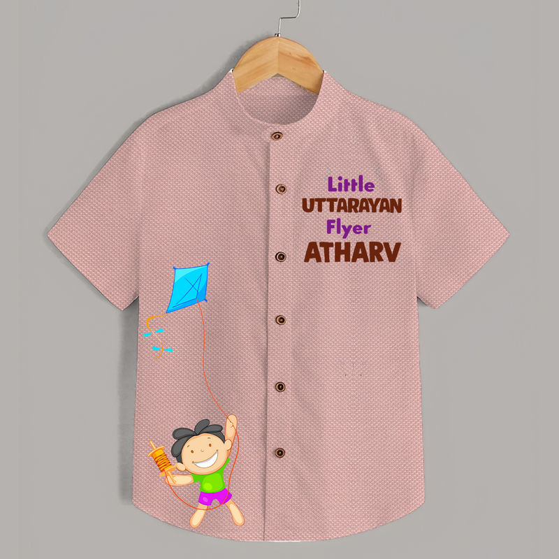 Little Uttarayan Flyer - Adorable Customised Kids Shirt - PEACH - 0 - 6 Months Old (Chest 23")